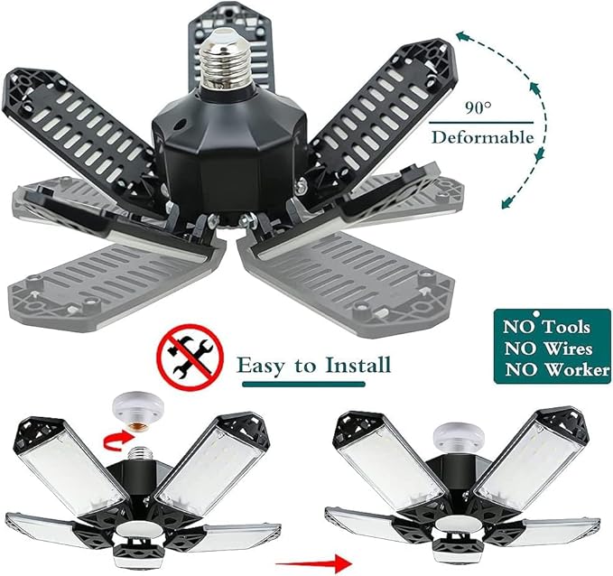 160W LED Garage Light 4Pack, 16000 Lumen Ceiling Lights with 5+1 Adjustable Panels, 6500K Daylight Light Bulb Fixture LED Lights for Garage, Workshop (New 160W 4Pack)