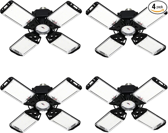 150W LED Garage Light 4Pack, Garage Lights LED Garage Ceiling Lights, 15000 Lumen LED Shop Light 4+1 Adjustable Panel, 6500K Daylight Garage Lighting LED Light Bulb Fixture LED Lights for Garage