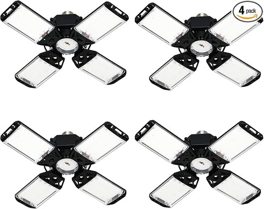 150W LED Garage Light 4Pack, Garage Lights LED Garage Ceiling Lights, 15000 Lumen LED Shop Light 4+1 Adjustable Panel, 6500K Daylight Garage Lighting LED Light Bulb Fixture LED Lights for Garage
