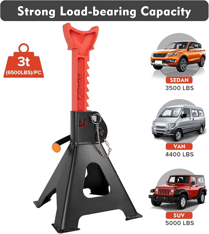 Donext Jack Stands 3 Ton (6,500 lb) Capacity Steel Double Locking, 1 Pair Black Lifting Stand Adjustable Jack Stands