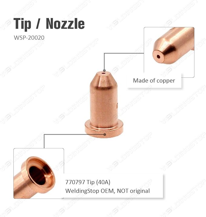 770791 Electrode & 770797 Tip/Nozzle 40A for Hobart Airforce 40i Plasma Cutter XT40R Torch Plasma Consumables(PKG-12)