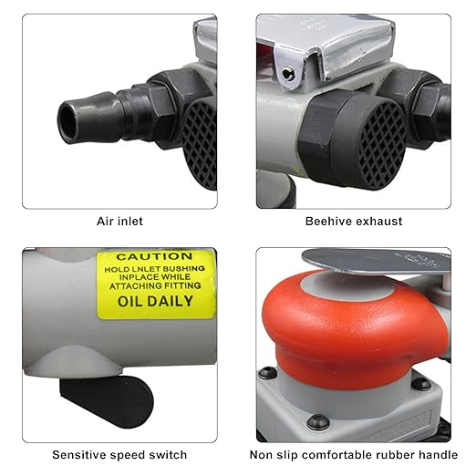 Pneumatic Sander, Alloy Steel Air Sanding Machine, Air Orbital Sander Wood Sandpaper Machines for Wood, Composites, Metal, Car Beauty,10000rpm 75x100mm