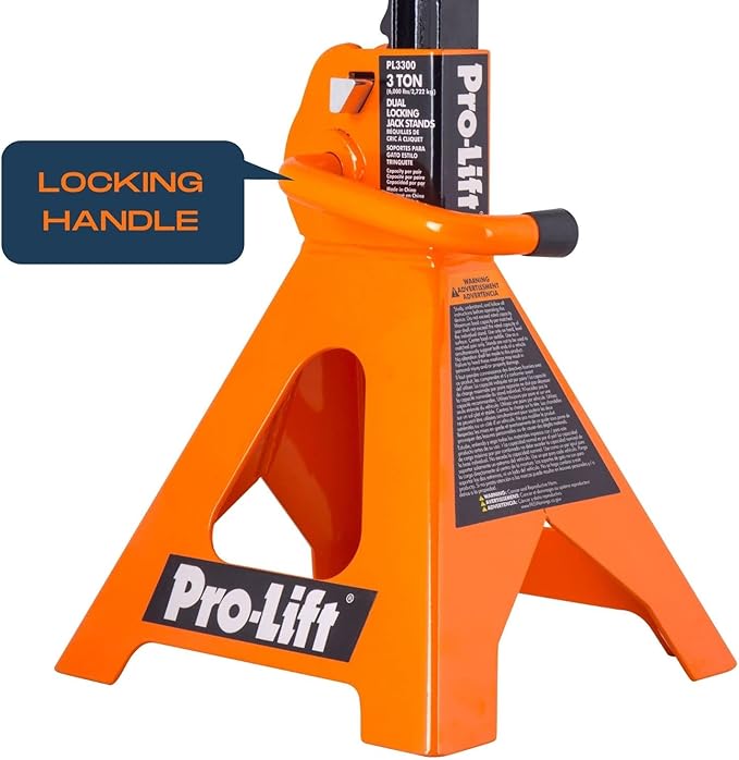 Pro-LifT PL3300 Heavy Duty Jack Stands For Car – 3 Ton in Pair with Double Pins - Handle Lock and Mobility Pin for Extra Safety – Great for Home Auto Repair Shop, Orange