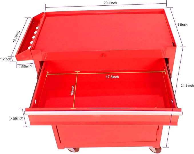 Rolling Tool Chest Metal Tool Box with Wheels Tool Cabinet Portable Tool Box with Wheels Detachable 5 Drawers Tool Chest with Bottom Cabinet and One Adjustable Shelf, Red