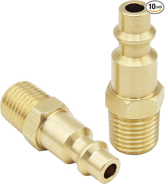Air Hose Fittings 1/4 inch NPT Male Thread Air Plug, Air Compressor Quick Connect Fittings Durable Solid Brass 300Psi (Industrial Type D, 10 Piece)