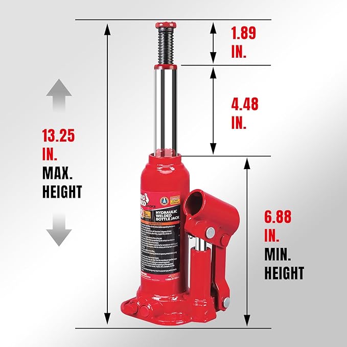 BIG RED 2 Ton (4,000 lbs) Hydraulic Welded Bottle Jack,Car Jack with Pump Handle,Red