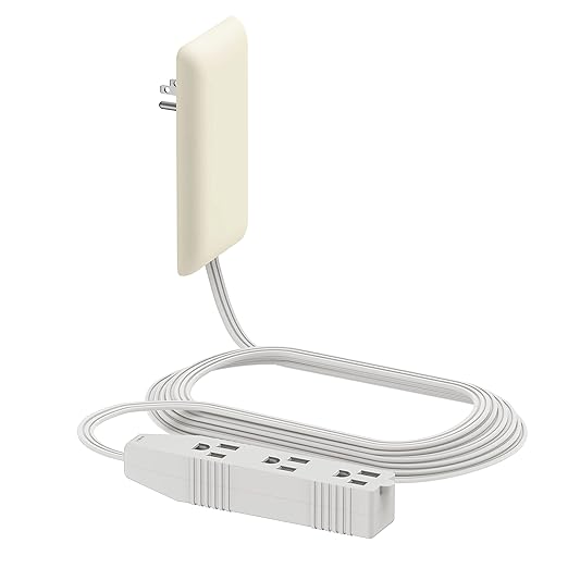 LIDER Flat-Face Outlet Extender with 3 Receptacles, Ultra-Thin Wall Plate Plug with Cord Extender and 3-Outlet Power Strip, 8ft Cord, LWE8-315-LA, Light Almond