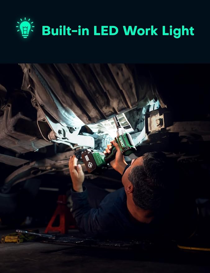 K I M O. Cordless Impact Wrench, Max Torque 406ft-lbs (550N.m) & 3000RPM, Premium Brake Stop, 1/2 lmpact Gun with 3000mAh Li-ion Battery, 7Drive lmpact Sockets, Fast Charger Impact Drill for Car Tires