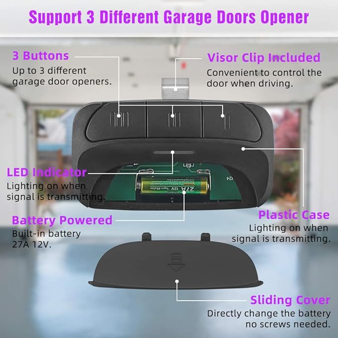 Garage Door Remote Control ONLY Compatible Chamberlain LiftMaster Craftsman etc Opener has Purple Learn Button with Security+ 315MHz, Works with Garage Opener ONLY has Purple Learn Button 2 Pack
