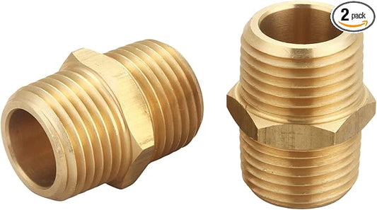 1/2 inch x 1/2 inch NPT Brass Hex Nipple Male Pipe Adapter (2 Piece)
