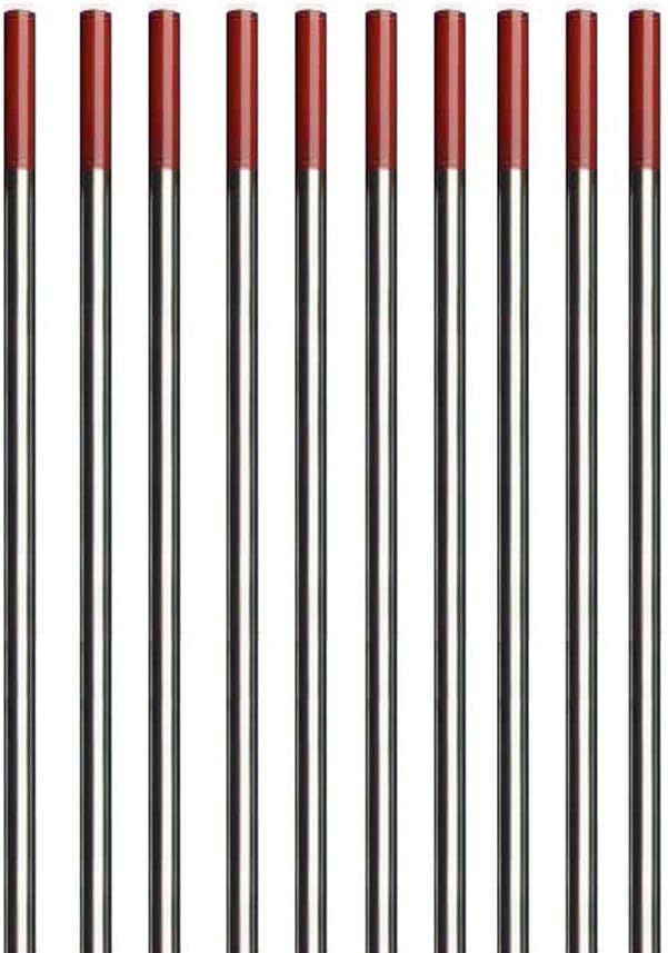 TIG Welding Tungsten Electrode 2.0% Thoriated Rod (Red, EWTh20) 10-Pack (3/32"x 6")