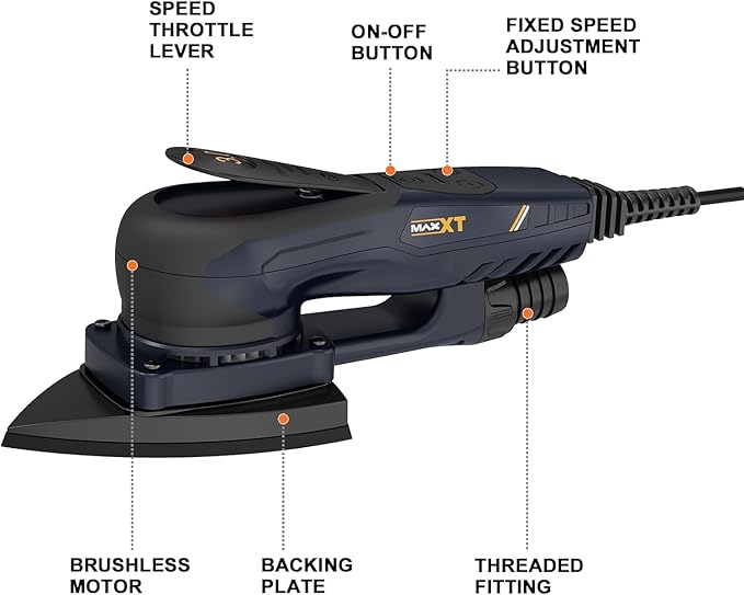 MAXXT Detail Sander, R7310, Mouse Sander with Efficient Dust Collection System, Compact Electric Sander with Multi-Function Hand Sander for Woodworking(Black)