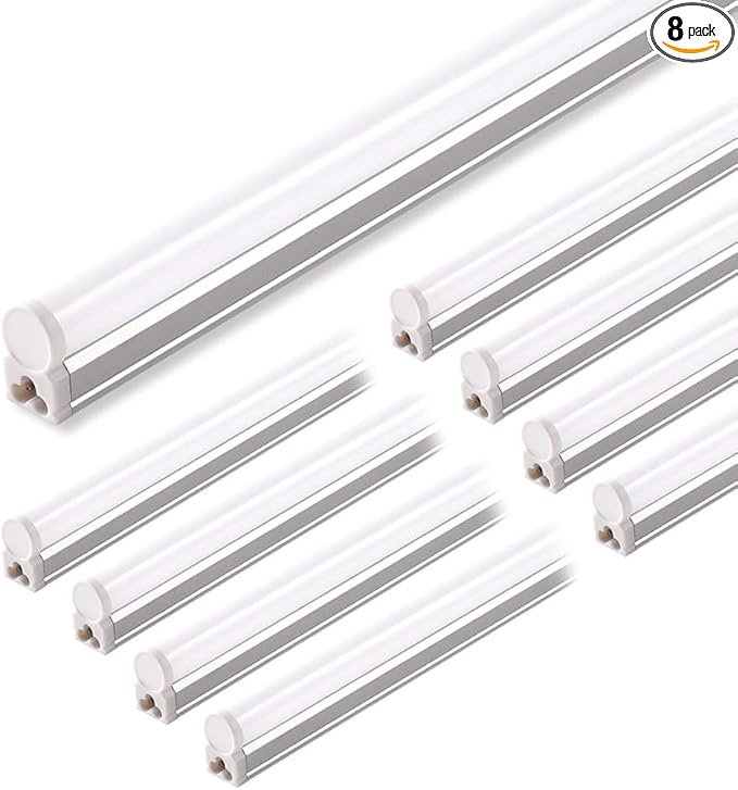 Barrina LED Shop Light, 4 ft 2200lm 6500K (Super Bright White) T5 Fixture, Linkable Shop Lights, Strip Lights, Tube Lights for Garage Warehouse Workshop Basement, ETL Listed, Plug and Play, 8-Pack