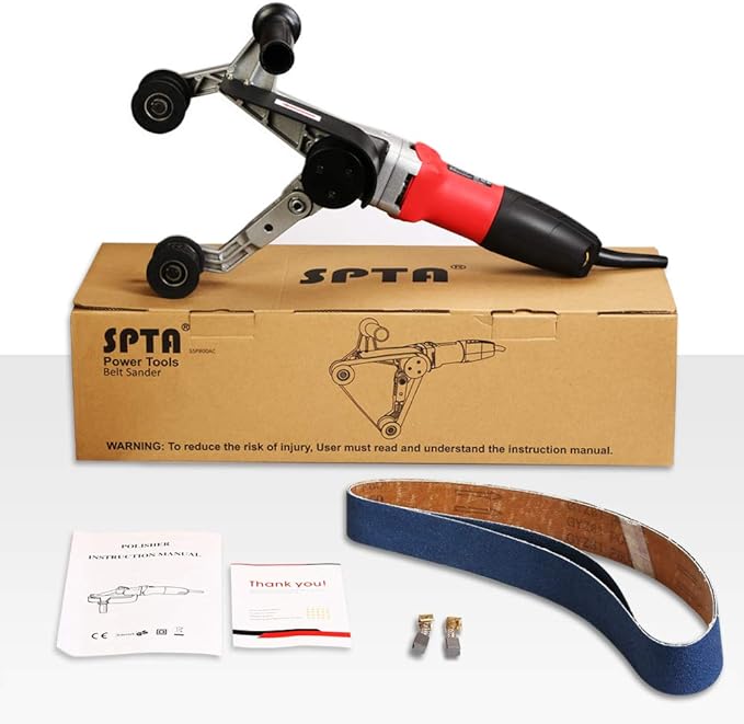 SPTA 110V 800W Professional Stainless Steel Pipe Tube Polisher Sander with Alumina Oxide Sanding Belt, Silicon Carbide Wheel, Pole Burnishing Polisher Machine