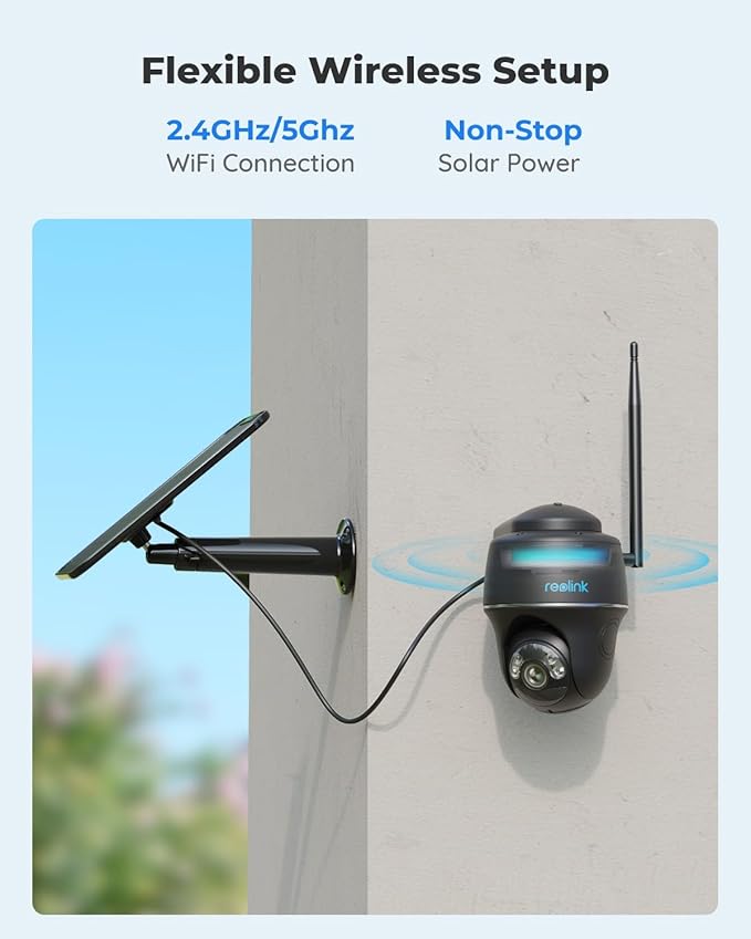 REOLINK 5MP Security Camera System Wireless Outdoor, Pan Tilt Battery Solar Cam with 2.4/5GHz Dual-Band WiFi, Smart Detection, Time Lapse, Home Hub Compatible, Argus PT + Solar Panel (Black)