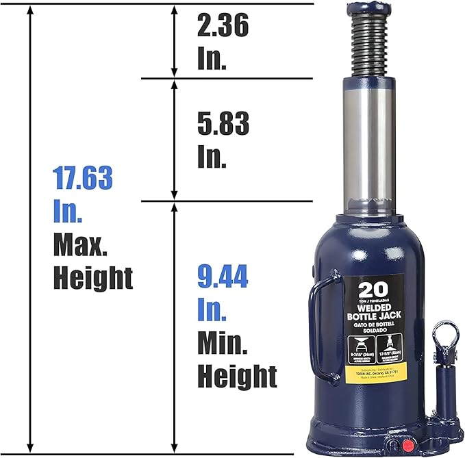 BIG RED 20 Ton (40,000 LBs) Torin Welded Hydraulic Car Bottle Jack for Auto Repair and House Lift, Blue, AT92003UR