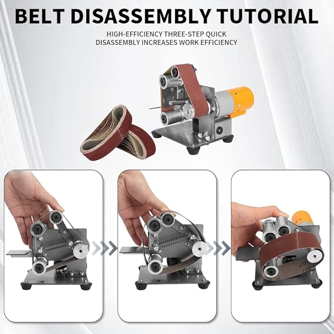 Mini Belt Sander-Electric Polishing Grinding Belt Machine 13 x 1.2inch Micro Knife Sharpener DIY Bench Sanding Machine with 10 Belts for Knife Making, Metal, Wood, Acrylic