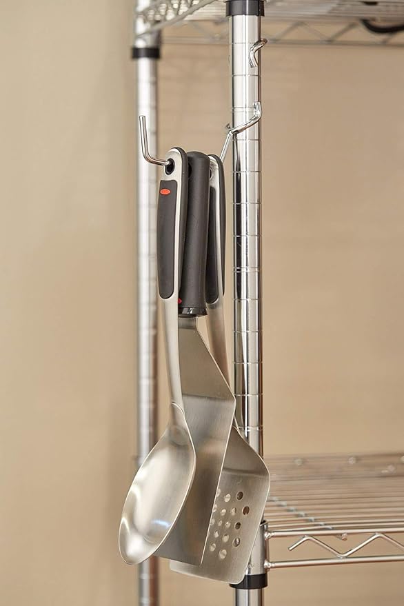 Pole Hooks 5-Pack | Utility Hanger Chrome | Best Solution for Garage Shelving Storage Organization | Use with Metal or Wire Shelves and Racks | Heavy Duty, Easy Installation