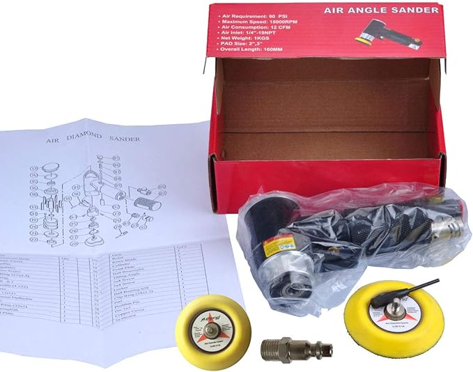2" and 3" Random Orbital Air Sander, Pneumatic Sander for auto sanding tools, Dual Action Polisher, air angle sander, pneumatic angle sander