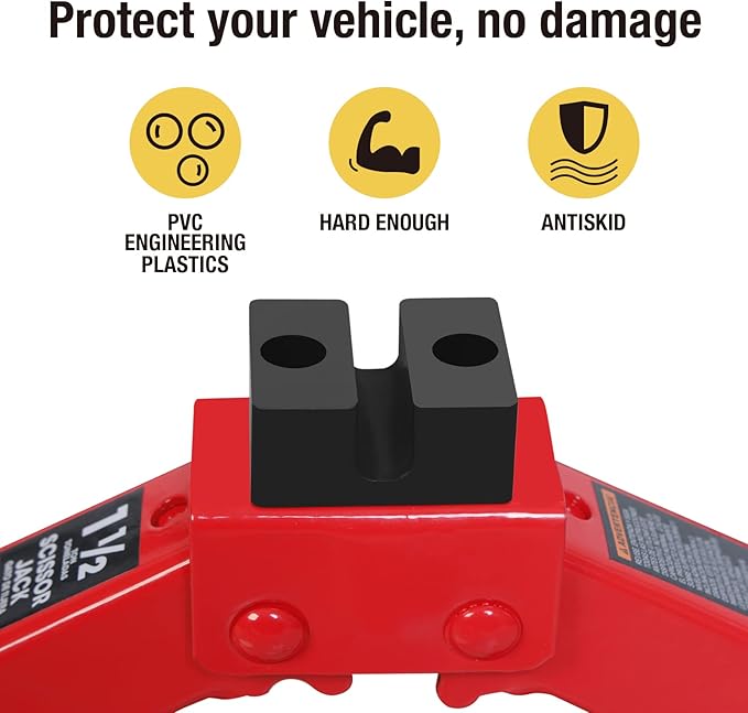BIG RED AT10152S4R Torin Portable Steel Scissor Jack with S04 Engineering PVC Saddles: 1.5 Ton (3,000 lb) Capacity, Red