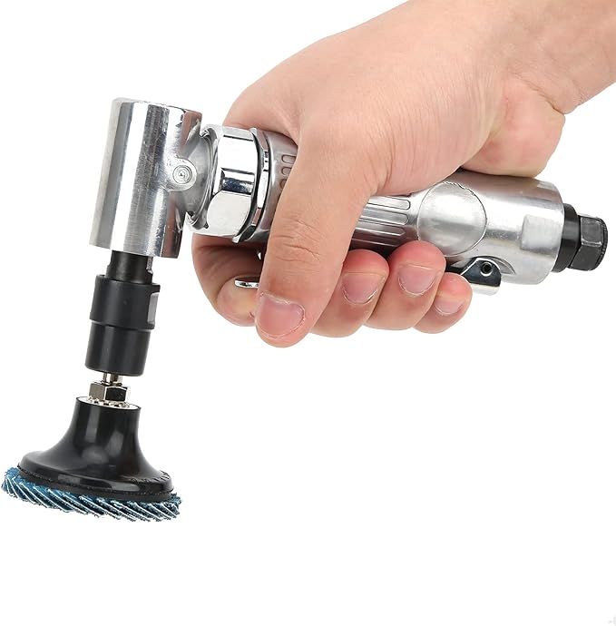 Mini Air Sander Right Angle Air Die Grinder 20000-25000rpm Pneumatic Grinding Polishing Tool Kit with Emery Disk Car Polisher Sets for Auto Body Work(European Connector)
