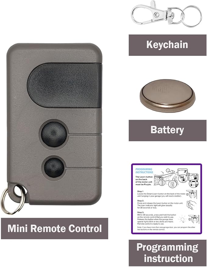 for Sears Craftsman Garage Door Opener Remote 139.53753 HBW2028 315MHz Liftmaster 371LM 373LM Chamberlain 950CD 953CD with Purple Learn Button (Mini Version)