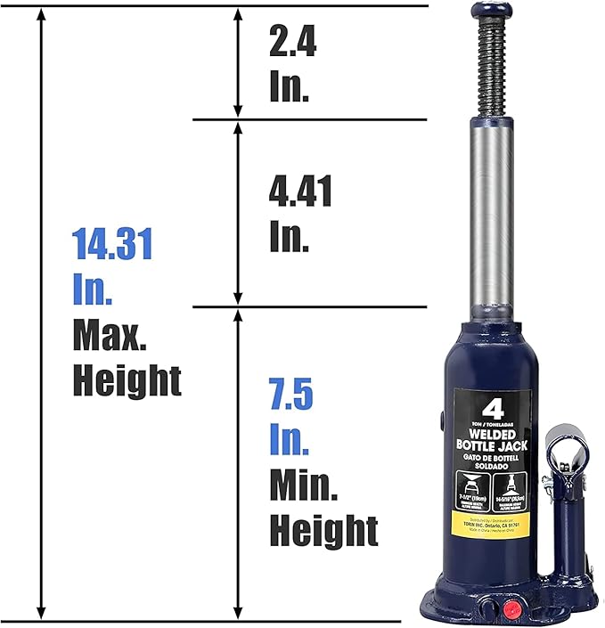 BIG RED 4 Ton (8,000 LBs) Torin Welded Hydraulic Car Bottle Jack for Auto Repair and House Lift, Blue, AT90403UR