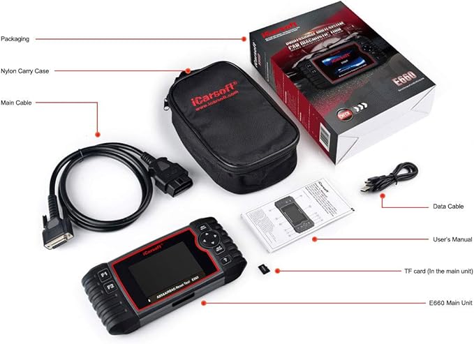 iCarsoft E660 ABS Diagnostic Tool, OBD2 Scanner for ABS/SRS/SAS/EPB/Engine, Car Code Reader with SAS/EPB Reset/Battery Test, Auto Diagnostic Car Scanner Read Clear Fault Codes,Free Upgrade