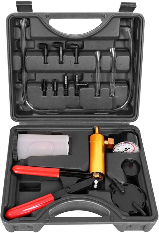 BIG RED Torin 16 Piece 2 in 1 Brake Bleeder Kit Hand Held Fluid Vacuum Gauge Pump Test Set with Storage Case, Black, ATRHS-A1998AR