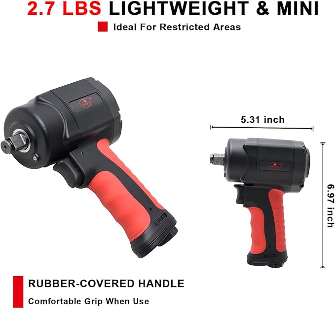 AEROPRO TOOLS 1/2-Inch composite Mini Air Impact Wrench(AP9515),compact design with 500FT-LBS strong torque