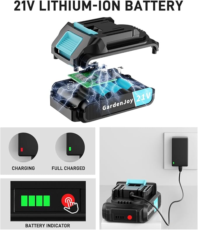 Cordless Power Drill: GardenJoy Cordless Drill 21V Electric Power Drill Set with Battery and Fast Charger, 65pcs Acessories,2 Variable Speed Control,3/8-Inch Keyless Chuck and 24+1 Torque for hardwood