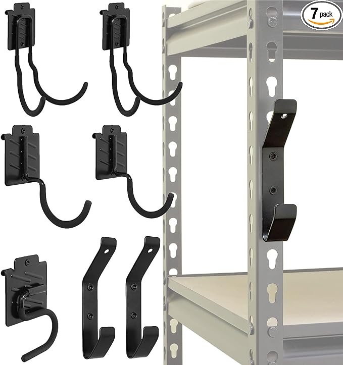 Wallmaster Boltless Shelving Hook Organizer Kit,7 Pcs Adjustable Storage Hanging Accessories for 1.5 inch Keyhole Rack,Garage Heavy Duty Tool Storage System