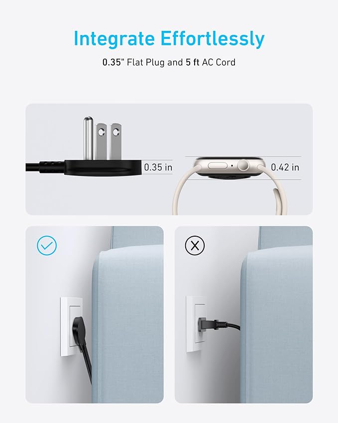 Anker Flat Plug Power Strip 300J, USB C Power Strip, 10-in-1 Ultra Thin Power Strip with 6 AC, 2 USB A and 2 USB C Ports,5feet Extension Cord, Desk Charging Station,Home Office College Dorm - Black