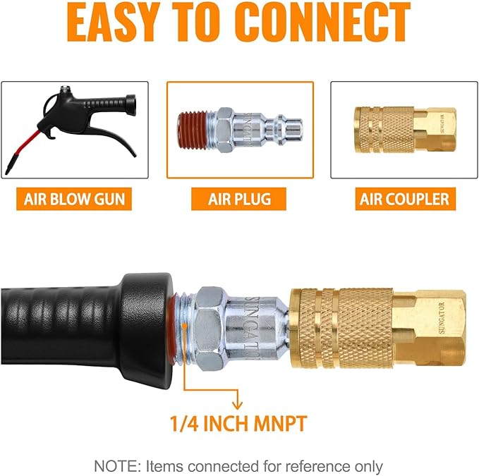 SUNGATOR 25-Pack 1/4 Inch Air Hose Fittings, 1/4'' Male NPT Industrial Plugs Kit, 1/4 Inch Quick Connect Air Line Hose Fittings, 1/4'' Industrial Hose Repair Plugs Kit for Comressor, Auto Shop