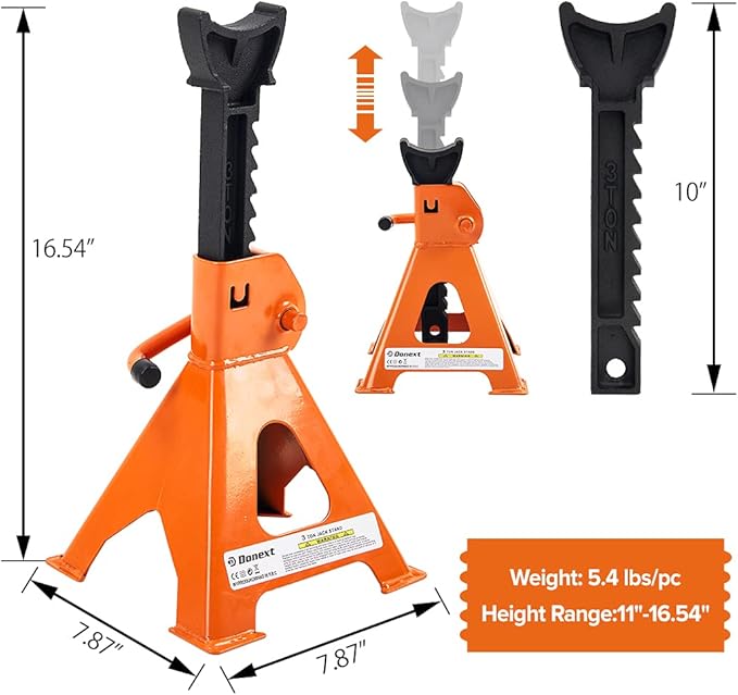Donext Jack Stands 3 Ton (6,500 lb) Capacity Steel, 1 Pair Orange Lifting Stand Adjustable Jack Stands