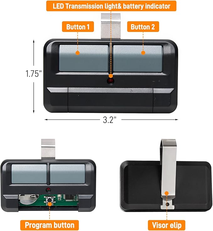 892LT for Liftmaster Garage Door Opener Remote, Garage Door Remote for Chamberlain, Craftsman, Dip Switch, 2-Button Security+ 2.0 Learning Remote Control Replaces 972lm 372lm 62lm- 1Pack