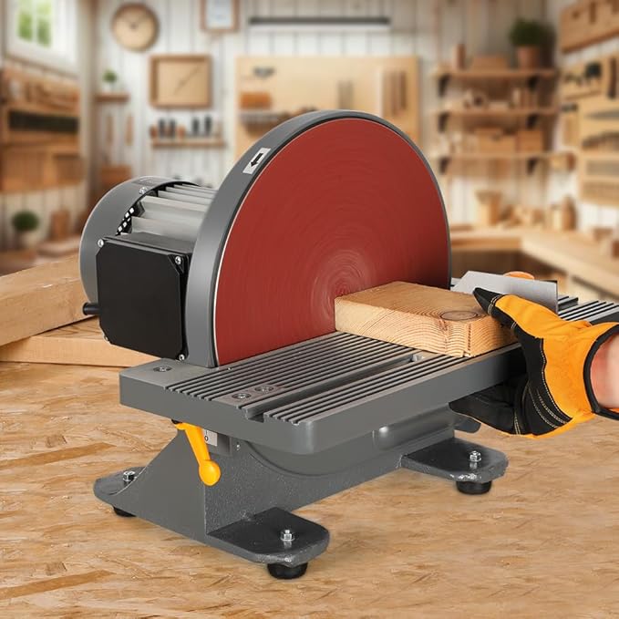 Hoteche 12-Inch Benchtop Disc Sander 6.5-Amp Sanding Machine with Miter Gauge and Dust Collection System for Wood and Metal