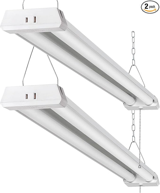 4FT Linkable 42W 4800LM 5000K LED Ceiling Lights for Garages, Pull Chain ON/Off, Linear Work Light Fixture with Plug, 2 Pack