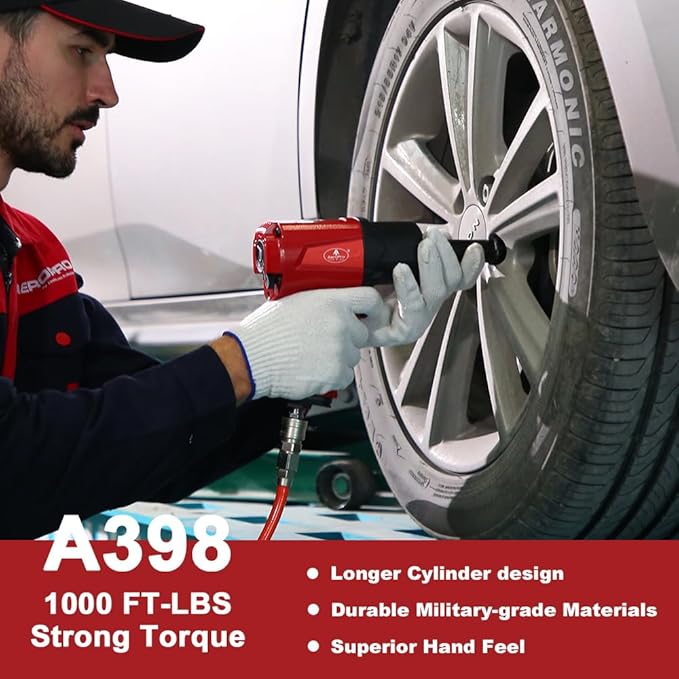 AEROPRO TOOLS 1/2-Inch Aluminum Air Impact Wrench(A398),Twin Hammer with 1000FT-LB Super Torque, Pneumatic Impact Gun, for Auto Repair, Tire Shop (A398 Aluminum Housing)