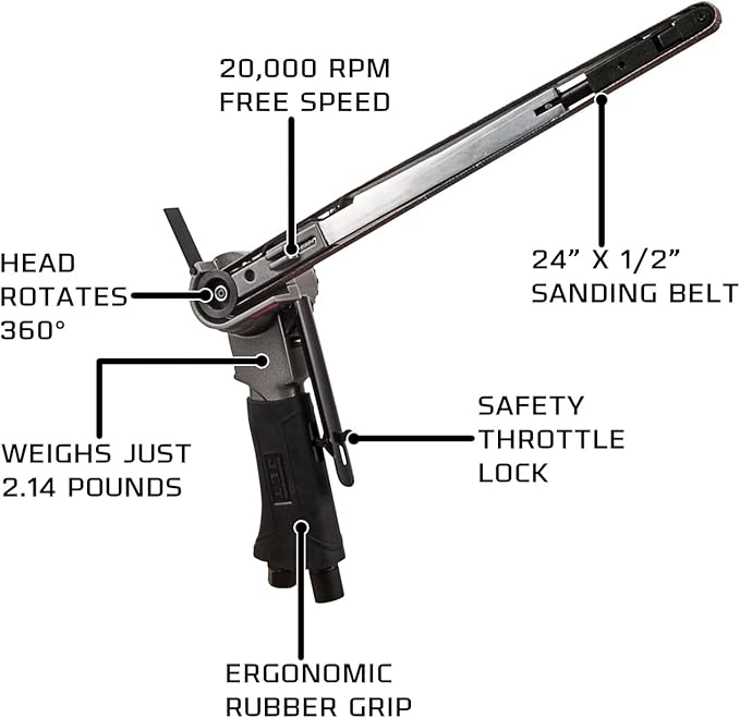 JET 1/2" x 24" Pneumatic Mini Belt Sander, 20000 RPM (Model JAT-752)
