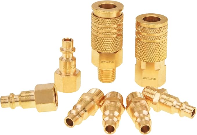 SUNGATOR 8-Piece 1/4" NPT Air Compressor Fittings, Solid Brass Quick Connect Air Line Hose Fittings, 1/4 Inch Coupler and Plug Kit, Compressor Accessories, 1/4'' Quick Connect Hose Repair Kit