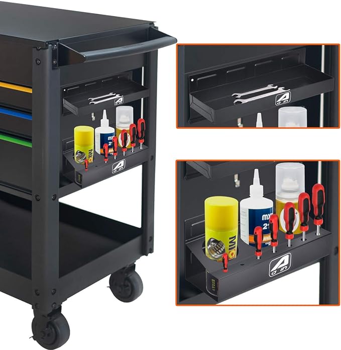 Eisen trayset 4pc Magnetic Toolbox Tray Set, Magnetic Tool Box holder for Cabinet Side Shelf Storage Van Workshop, Tool Trays, Paper Towel Holder and Spray Can Holder, Black