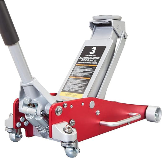 BIG RED TAM830011L Torin Hydraulic Low Profile Aluminum and Steel Racing Floor Jack with Dual Piston Quick Lift Pump, 3 Ton (6,000 lb) Capacity, RED