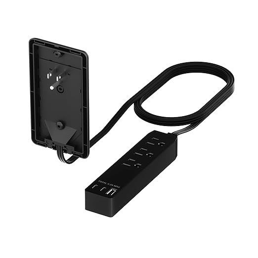 LIDER Outlet Extender with 3 Receptacles, 21W USB Type-A, and 2 USB Type-C, Ultra-Thin Wall Plate Plug with Cord Extender, 3-Outlet Power Strip, Flat-Face, Slim Design, Modern, 3ft Cord, Black