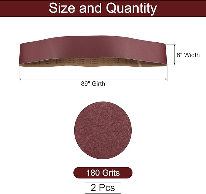 uxcell 2pcs 6" x 89" Sanding Belts 180 Grits Aluminum Oxide Abrasive Belt Sander Paper Sanding Papers for Metal Wood Grinding Polishing, Reddish Brown