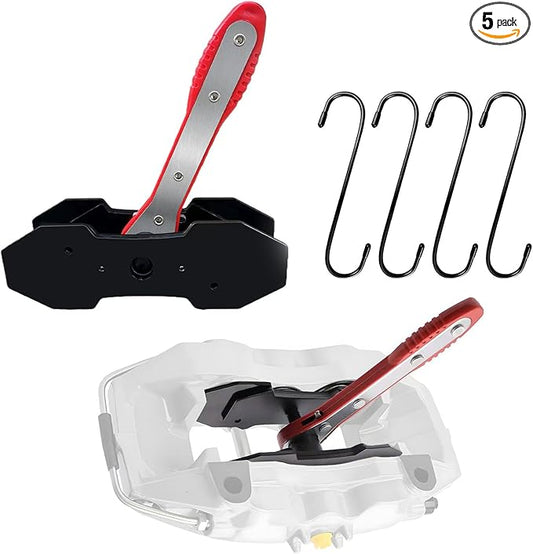 Brake Caliper Compression Tool with 2 PCS Plates, 360° Ratchet Piston Compressor, with 4 PCS Caliper Hangers, Press Tool for Single Twin Quad Sextuplet Piston Disc Brake Caliper,Red