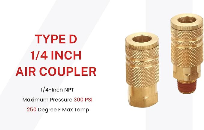 Coupler and Plug Kit (28 Piece), Industrial Type D, 1/4 Inch NPT, Solid Brass Quick Connect Air Hose Fittings Set, with Sealant