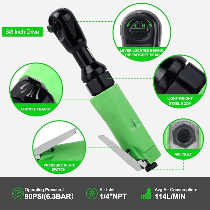 Air Impact Gun 1/2" Drive 880 ft-lbs with 3/8" Air Ratchet Wrench 50 ft-lbs Pneumatic Impact Wrenc 7800RPM Pneumatic Aluminum 160 RPM