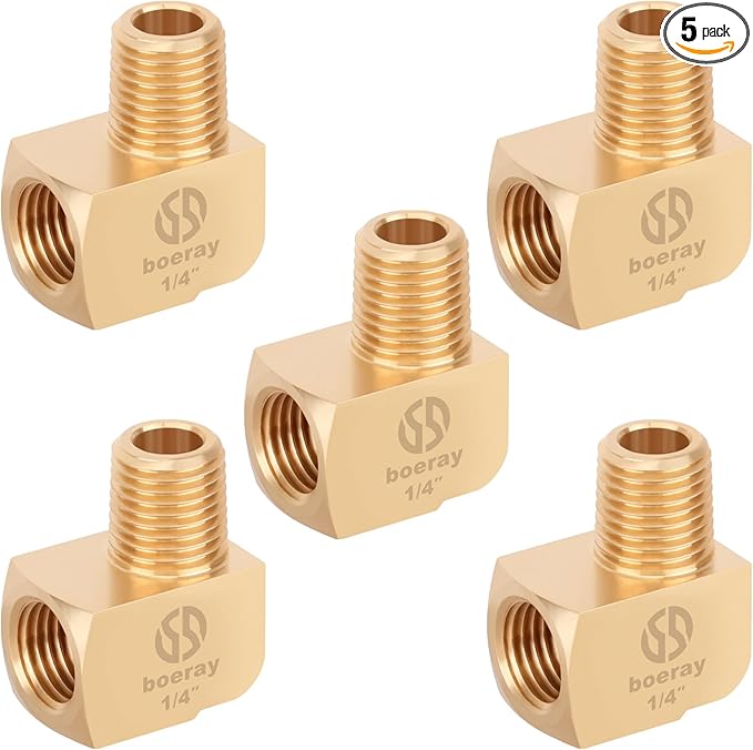 5pcs 1/4” Brass Fittings 90 Degree Barstock Street Elbow 1/4" NPT Male Pipe to 1/4" NPT Female Pipe 1/4 NPT Elbow Forged Brass Pipe Fittings