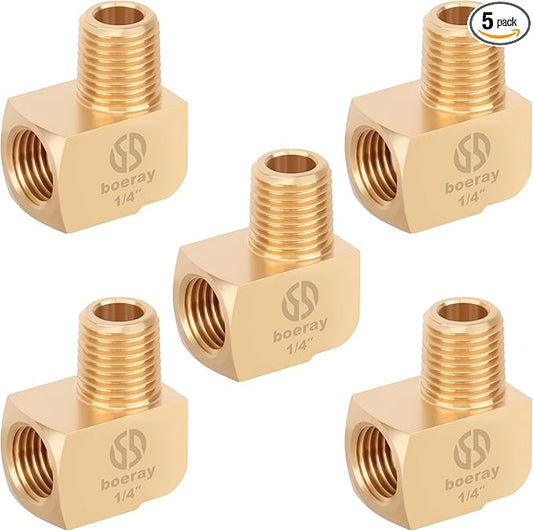 5pcs 1/4” Brass Fittings 90 Degree Barstock Street Elbow 1/4" NPT Male Pipe to 1/4" NPT Female Pipe 1/4 NPT Elbow Forged Brass Pipe Fittings